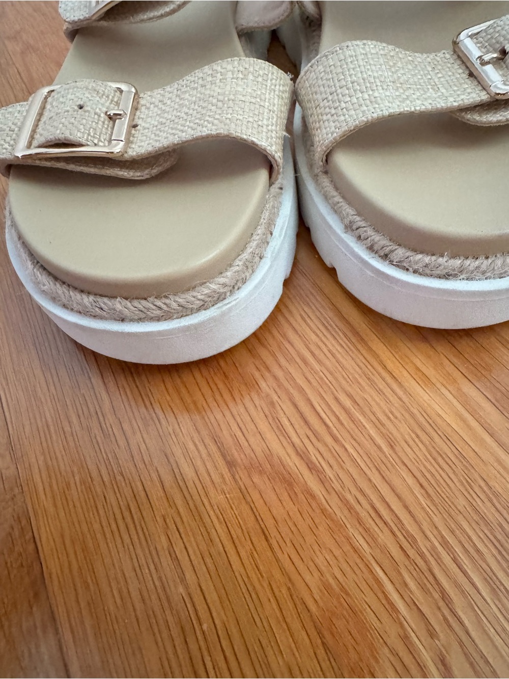 Madden NYC Natural Textured Double-Buckle Slide Sandals - Picture 3 of 5